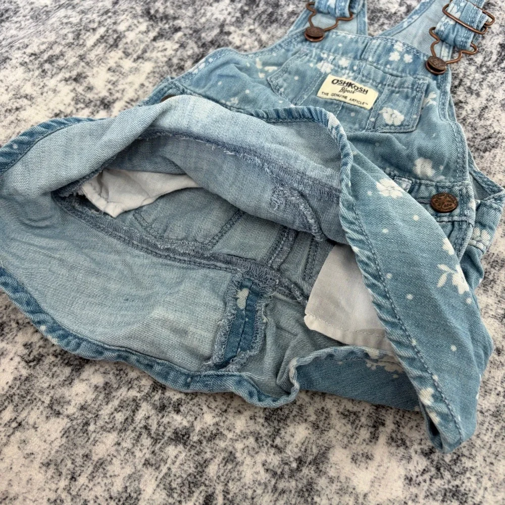 OshKosh B'gosh Floral Denim Overall Jumper Dress 9M Blue Baby Girls